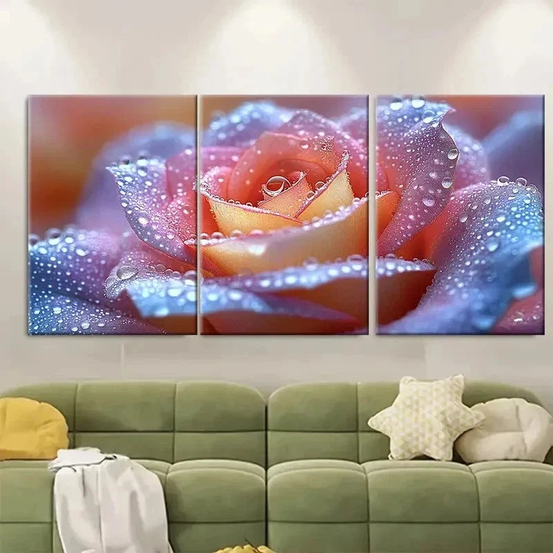 3pcs Pastel Rainbow Rose GH Wall Art Set Canvas Framed 50x70cm - High Quality Print 100% Australian Made Wall Canvas Ready to Hang