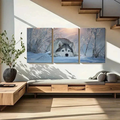 3pcs Snowy Landscape with Arctic Husky Dog Wall Art Set Canvas Framed 40x60cm - High Quality Print 100% Australian Made Wall Canvas Ready to Hang