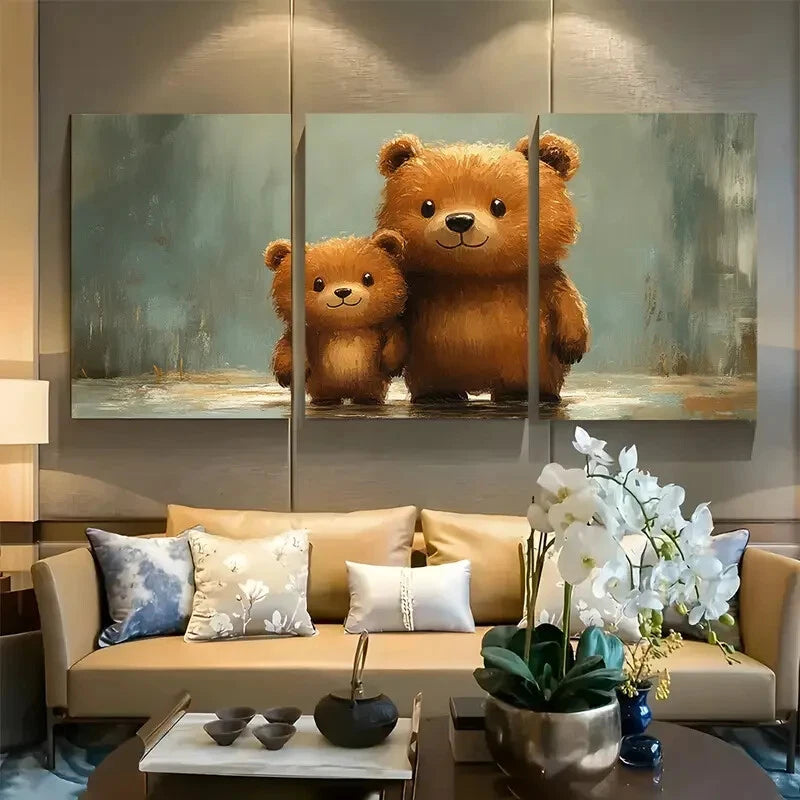 3pcs Mama Bear, Bear and Cub, Mom and Child Metal Print Ready to Hang Art
