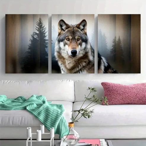 3pcs Rustic Style Wolf and Pine Tree Wall Art Canvas Unframed - High Quality Print 100% Australian Made Wall Canvas