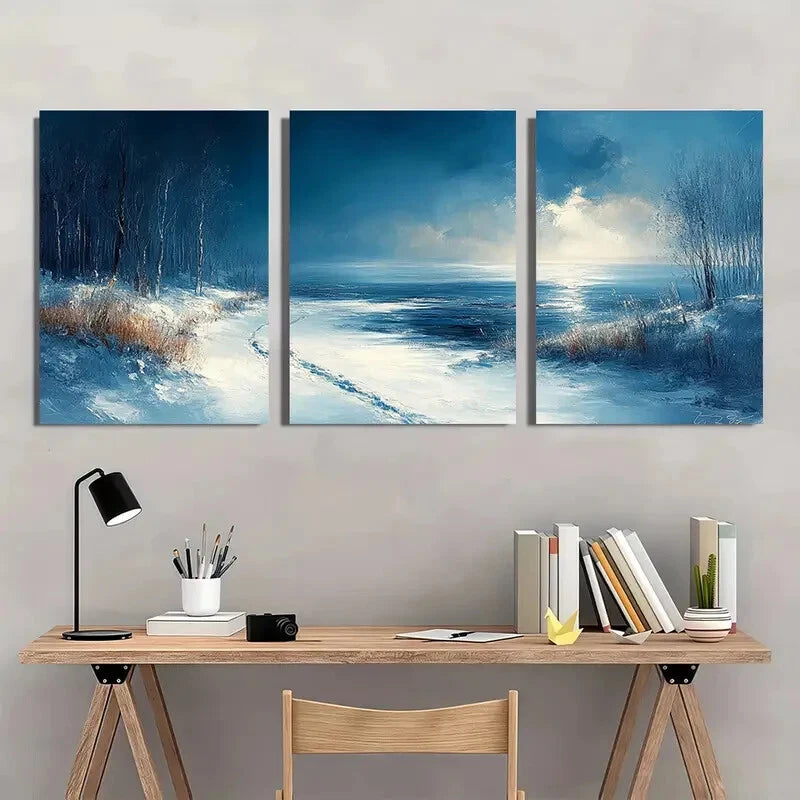 3pcs Winter Snow Scene with Dramatic Sky Metal Print Ready to Hang Art