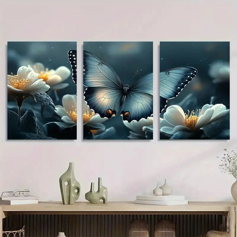 3pcs Grey Butterfly Dreams Faith Gallery Metal Print Ready to Hang Art