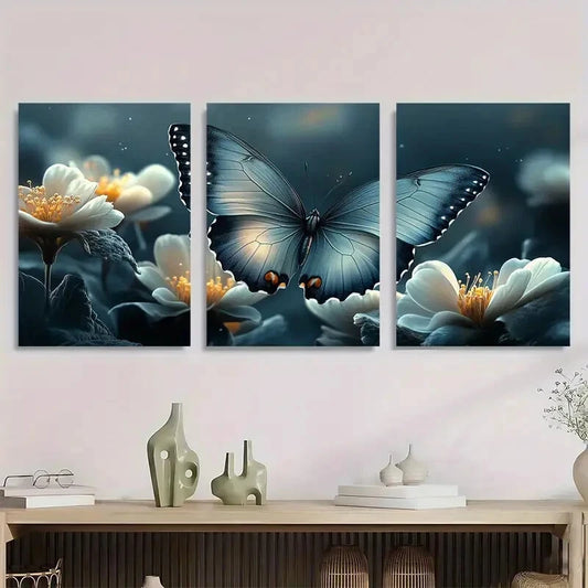 3pcs Grey Butterfly Dreams Faith Gallery Metal Print Ready to Hang Art