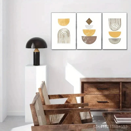 3pcs Modern Bauhaus Geometric & Line Patterns Metal Print Ready to Hang Art