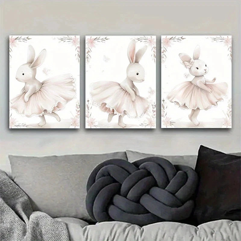 3pcs Adorable Cute Ballet Rabbit Metal Print Ready to Hang Art