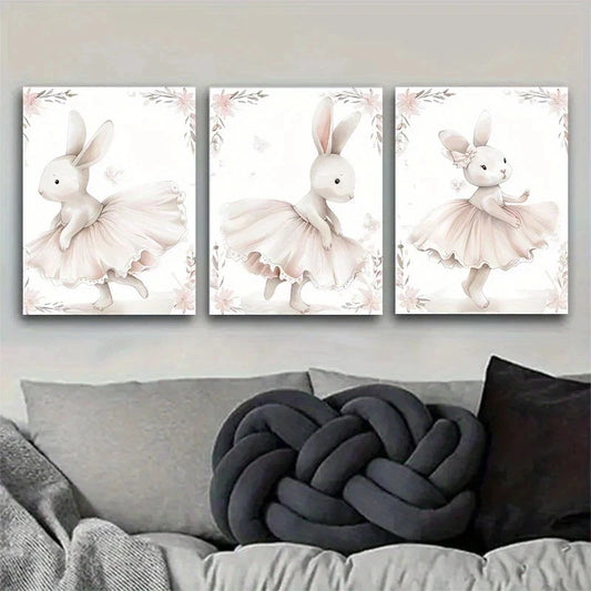 3pcs Adorable Cute Ballet Rabbit Metal Print Ready to Hang Art