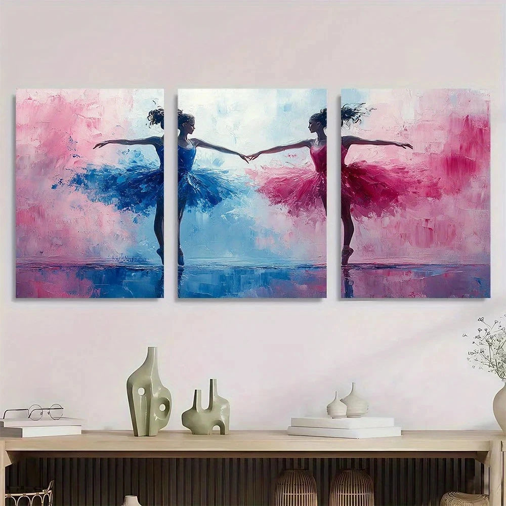 3pcs Dancers in Mid Flight Pink Blue & Purple Metal Print Ready to Hang Art