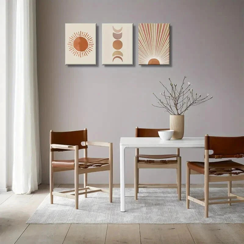 3pcs Mid Century Moon Phase Abstract Perfect Wall Art Set Canvas Framed 40x60cm - High Quality Print 100% Australian Made Wall Canvas Ready to Hang