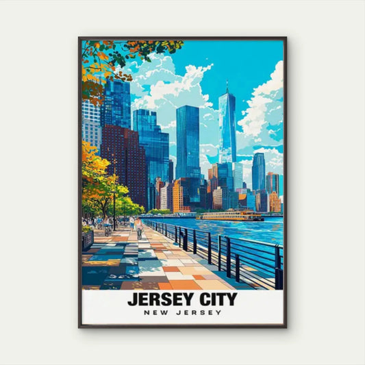 New Jersey NYC Metropolitan Area Cityscape Travel Poster Print Wall Art