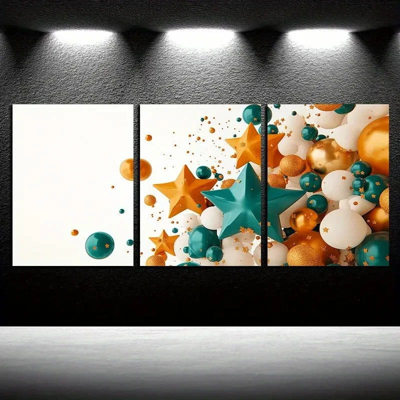 3pcs Vibrant Decorative Balloon Design Metal Print Ready to Hang Art