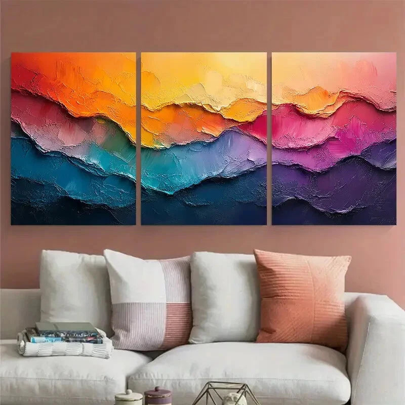 3pcs Dynamic Abstract Multicolor Modern Textured Metal Print Ready to Hang Art