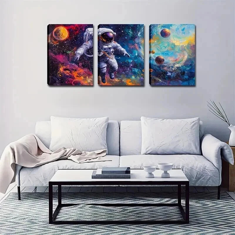 3pcs astronaut and planet minimalist style  Wall Art Set Canvas Framed 50x70cm -  High Quality Print 100% Australian Made Wall Canvas Ready to Hang