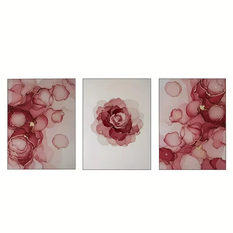 3pcs Red and White Abstract Floral Art  Wall Art Set Canvas Framed 40x60cm - High Quality Print 100% Australian Made Wall Canvas Ready to Hang