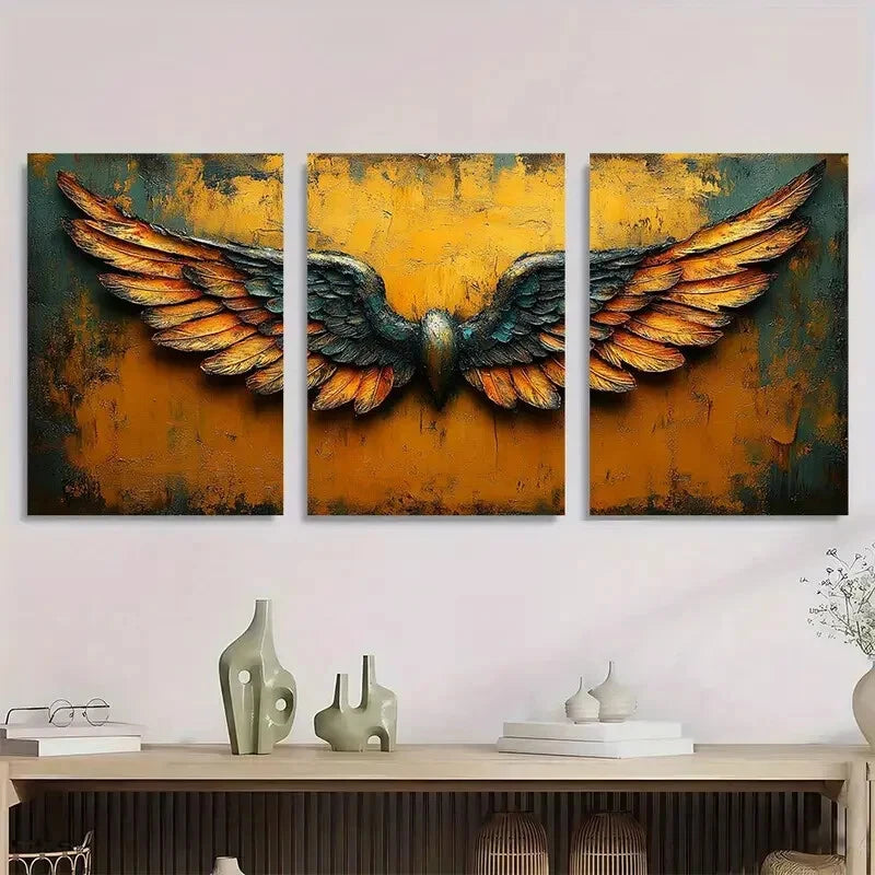 3pcs Rustic Angel Wings Painting Metal Print Ready to Hang Art