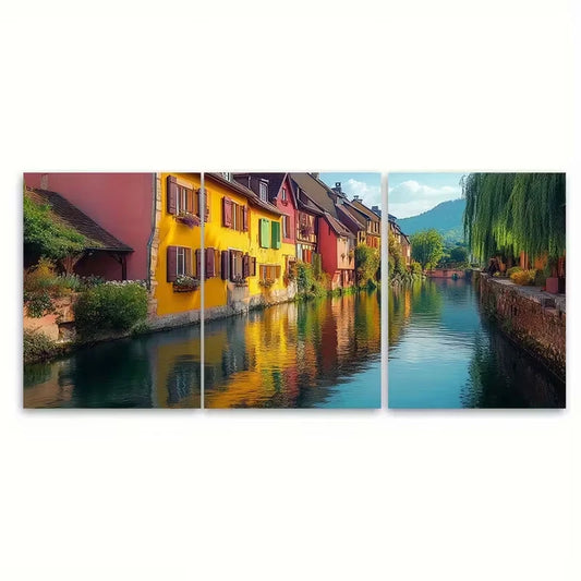 3pcs Alsace Canal Architecture Metal Print Ready to Hang Art