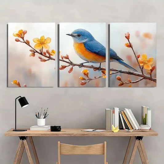 3pcs Blue bird Watercolor Minimalist Perfect Wall Art Set Canvas Framed 40x60cm - High Quality Print 100% Australian Made Wall Canvas Ready to Hang