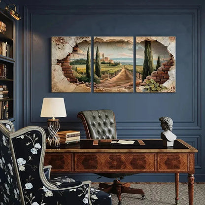 3pcs Tuscany Landscape Vineyard Path Cypress Metal Print Ready to Hang Art