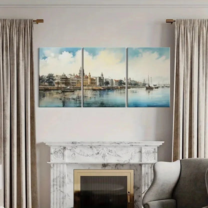 3pcs Historic Architecture Serene Waterfront Metal Print Ready to Hang Art