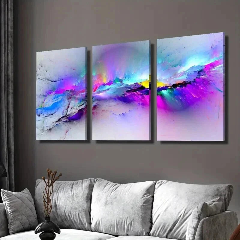 3pcs Abstract Blue & Purple Psychedelic Splashes Wall Art Set Canvas Framed 40x60cm - High Quality Print 100% Australian Made Wall Canvas Ready to Hang