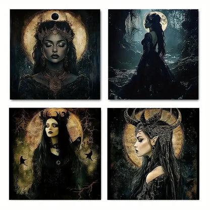 4pcs Pagan Moon Goddess Wall Art Canvas Framed