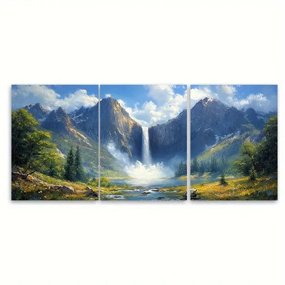 3pcs Yosemite Waterfall Landscape Impasto Design Wall Art Set Canvas Framed 40x60cm - High Quality Print 100% Australian Made Wall Canvas Ready to Hang
