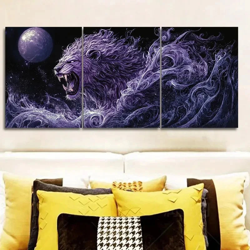 3pcs Dark fantasy art style Lion Wall Art Set Canvas Framed 50x70cm - High Quality Print 100% Australian Made Wall Canvas Ready to Hang