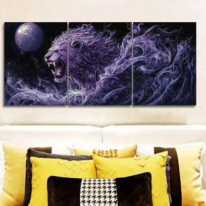 3pcs Dark fantasy art style Lion Wall Art Set Canvas Framed 50x70cm - High Quality Print 100% Australian Made Wall Canvas Ready to Hang