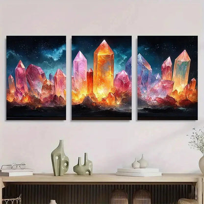 3pcs Vibrant Crystal Elegant Design Metal Print Ready to Hang Art