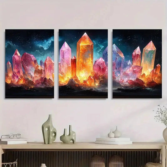 3pcs Vibrant Crystal Elegant Design Metal Print Ready to Hang Art