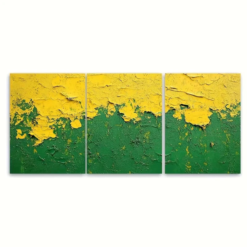 3pcs Abstract Thick Textured Yellow Green Painting Wall Art Set Canvas Framed 60x90cm - High Quality Print 100% Australian Made Wall Canvas Ready to Hang