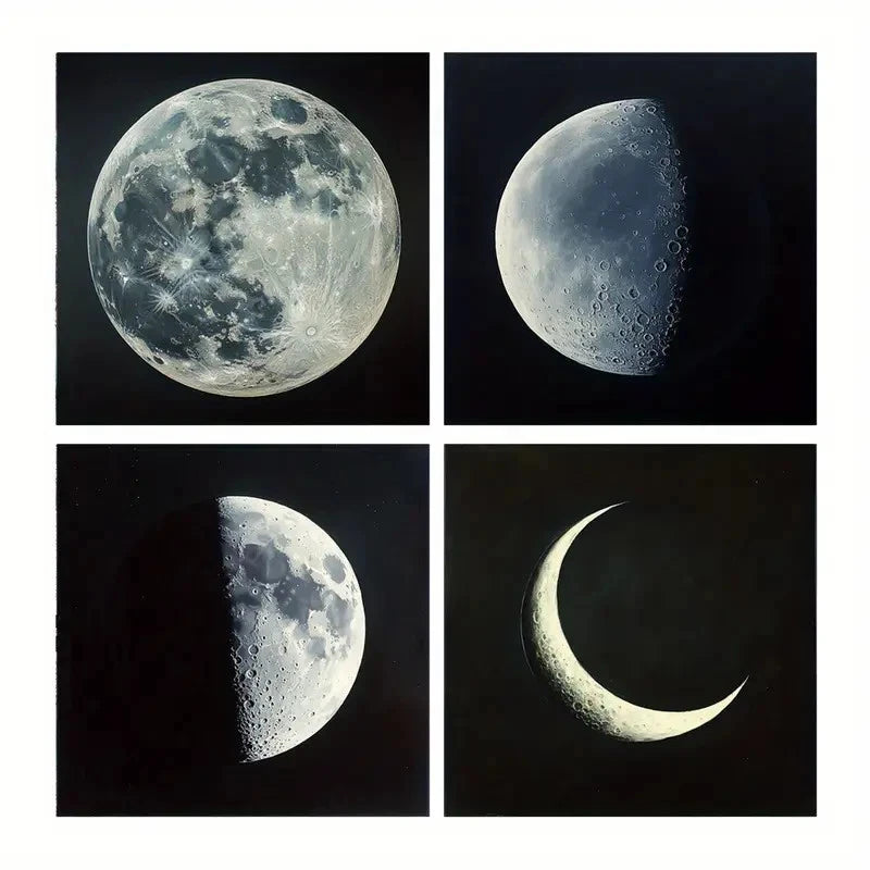4pcs Full Moon & Crescent Moon Wall Art Canvas Framed