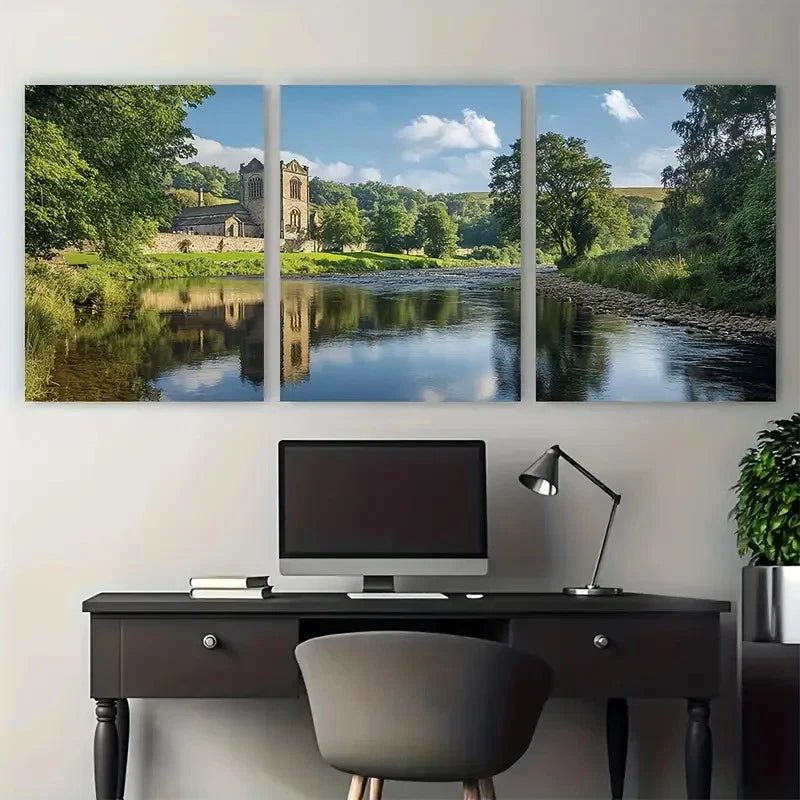 3pcs Bolton Abbey Vintage Retro Perfect Wall Art Set Canvas Framed 40x60cm - High Quality Print 100% Australian Made Wall Canvas Ready to Hang