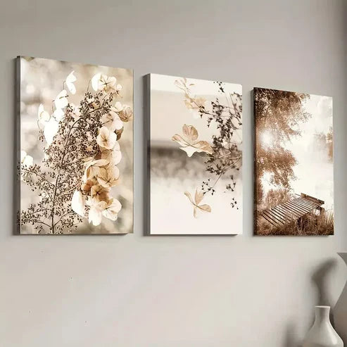 3pcs Natural Leaf Deep Autumn Landscape Wall Art Set Canvas Framed 60x90cm - High Quality Print 100% Australian Made Wall Canvas Ready to Hang