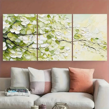 3pcs White Floral Blossom Green Nature Metal Print Ready to Hang Art