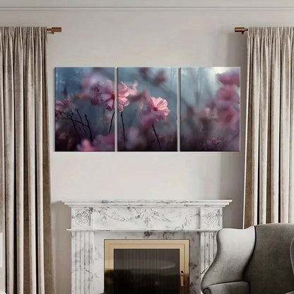 3pcs Floral Design Soft Pink Blossoms Dreamy Metal Print Ready to Hang Art