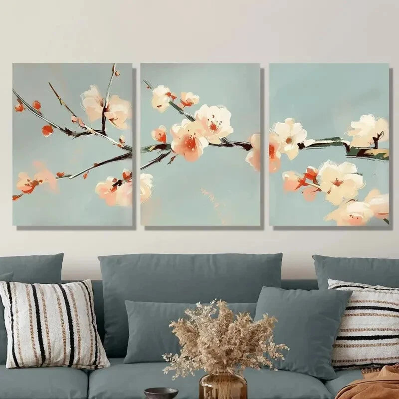 3pcs Paintings of Flowers And Wintersweet Branch Metal Print Ready to Hang Art