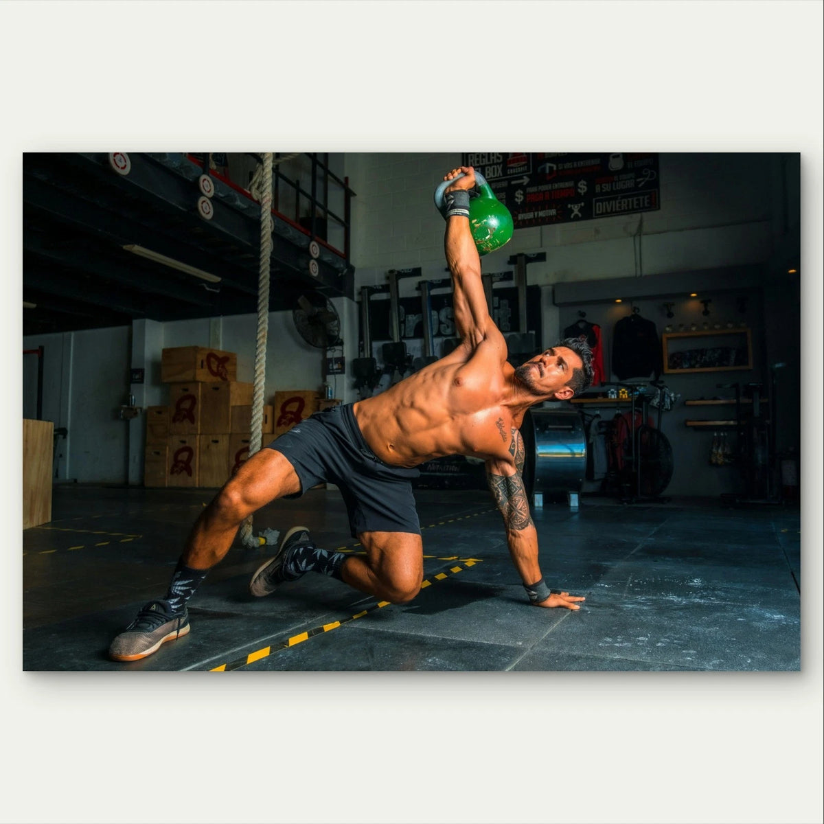 Athletic Man Doing a Kettle bell Get-Up 5mm Plastic Poster Ready to Hang 90x60cm