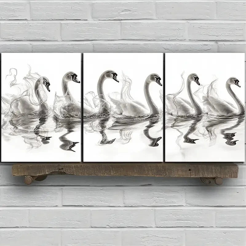 3pcs Black and White Birds Swan Metal Print Ready to Hang Art
