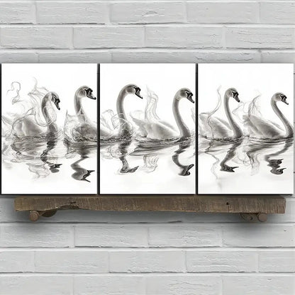 3pcs Black and White Birds Swan Metal Print Ready to Hang Art