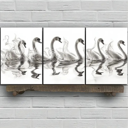 3pcs Black and White Birds Swan Metal Print Ready to Hang Art