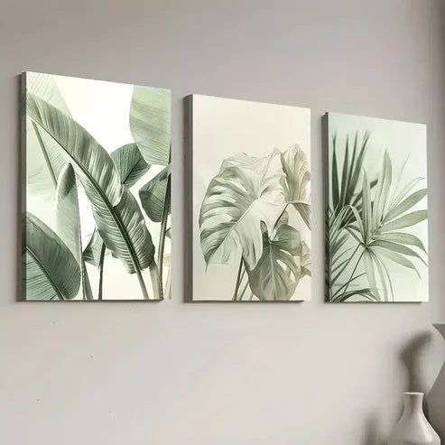 3pcs Minimalist Landscape Natural Plant Leaves Wall Art Set Canvas Framed 60x90cm - High Quality Print 100% Australian Made Wall Canvas Ready to Hang