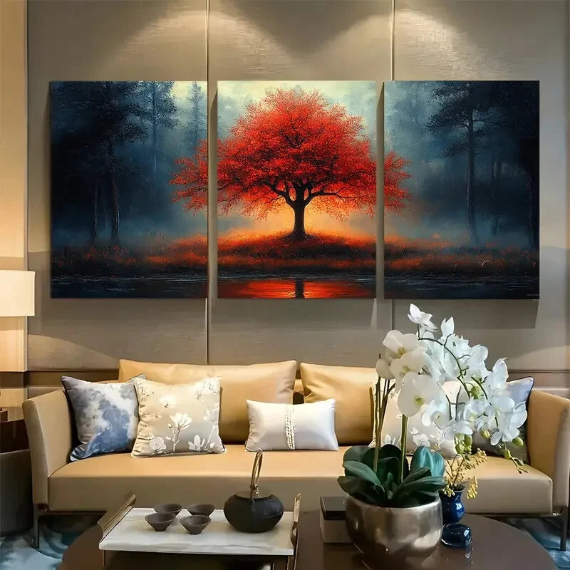 3pcs Autumn Tree Nature Scene Metal Print Ready to Hang Art