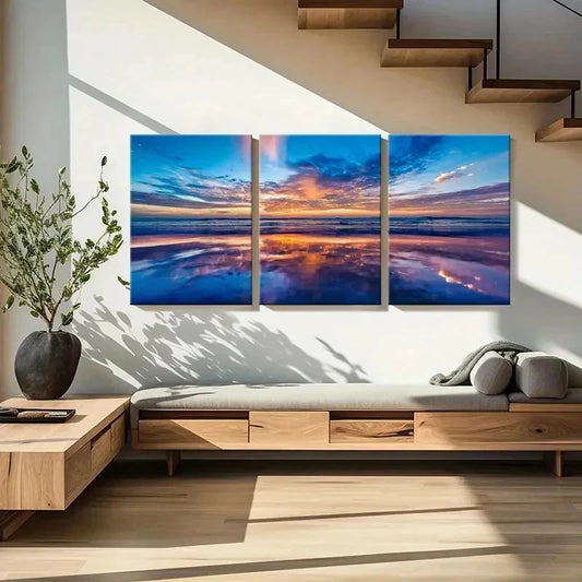 3pcs Sea Ocean Sunrise Coastline Modern Wall Art Set Canvas Framed 40x60cm - High Quality Print 100% Australian Made Wall Canvas Ready to Hang