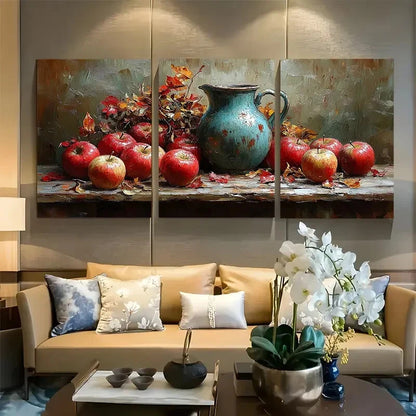 3pcs Apple Still Life with Ceramic Pitcher Design Metal Print Ready to Hang Art