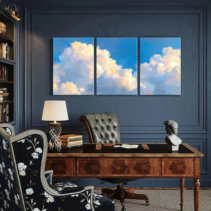 3pcs Abstract Cloudscape Art Sky Blue White Metal Print Ready to Hang Art