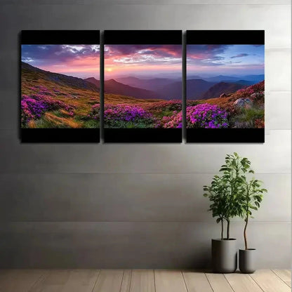 3pcs Sunset Behind Mountains with Colorful Clouds Metal Print Ready to Hang Art