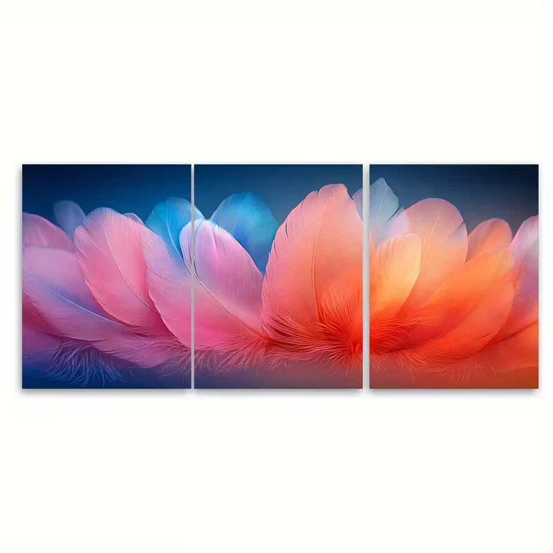 3pcs Ethereal Feather Macro Photography Abstract Metal Print Ready to Hang Art