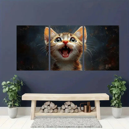 3pcs Whimsical Cat Kitten Fun animal Metal Print Ready to Hang Art