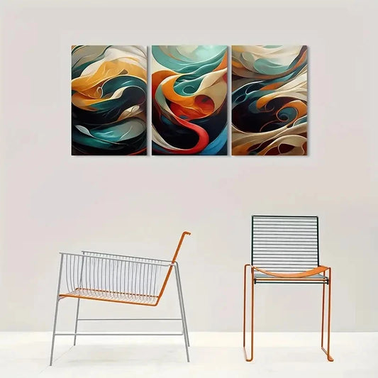 3pcs Modern Abstract Painting Blue Gold Metal Print Ready to Hang Art