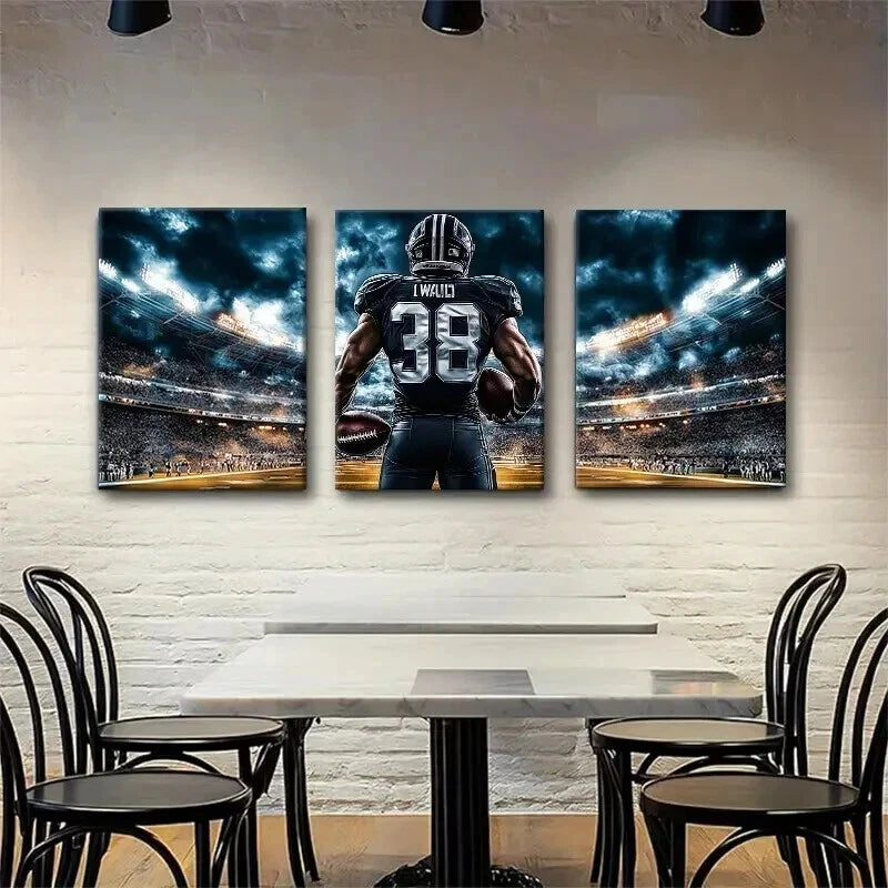3pcs Football Stadium Powerful Athlete Perfect Wall Art Set Canvas Framed 40x60cm - High Quality Print 100% Australian Made Wall Canvas Ready to Hang